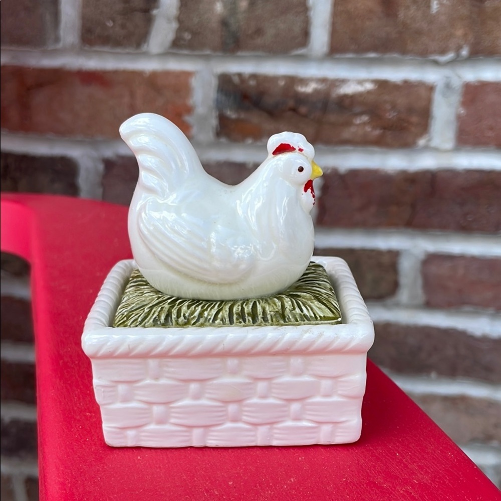 Ceramic Chicken Trinket Box Mini Made in Japan Hen on a Nest Small